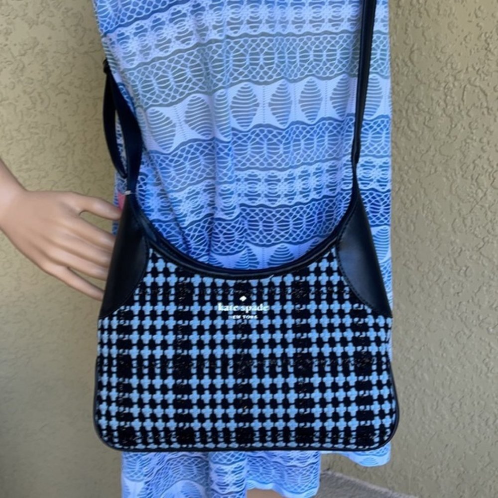 Kate Spade Crossbody Tweed Fabric Blue Multi - Picture 15 of 15